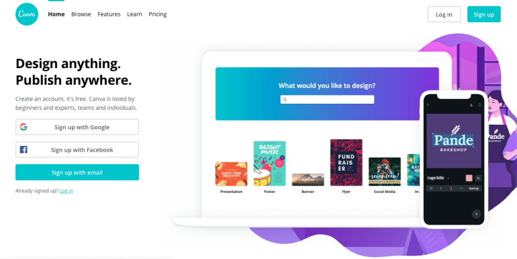 Create a Canva account to design graphics