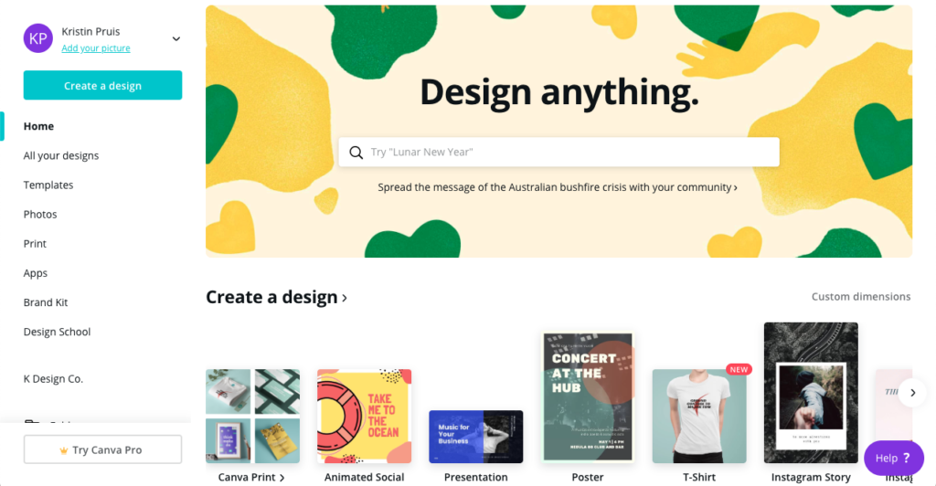 choose your design format in Canva