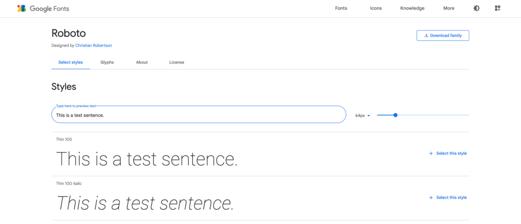 google font library font test drive feature