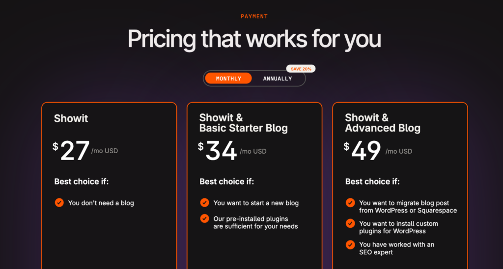 showit hosting monthly pricing