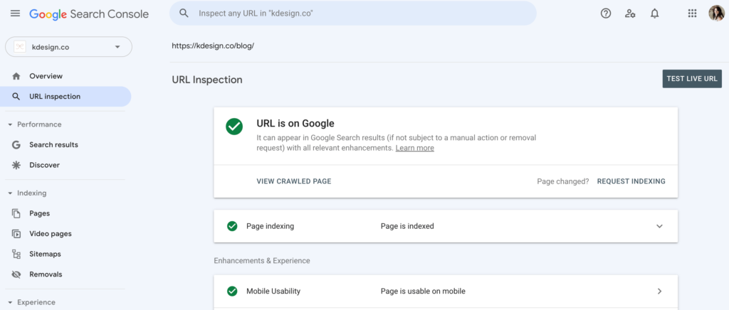 Use Google Search Console dashboard reindex a page on your website