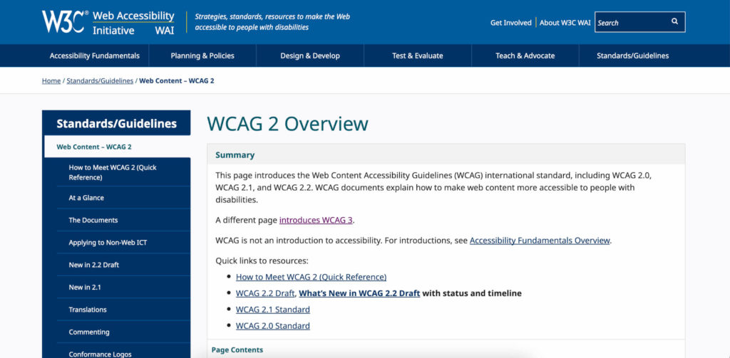 W3C WCAG guidelines for website accessibIlity