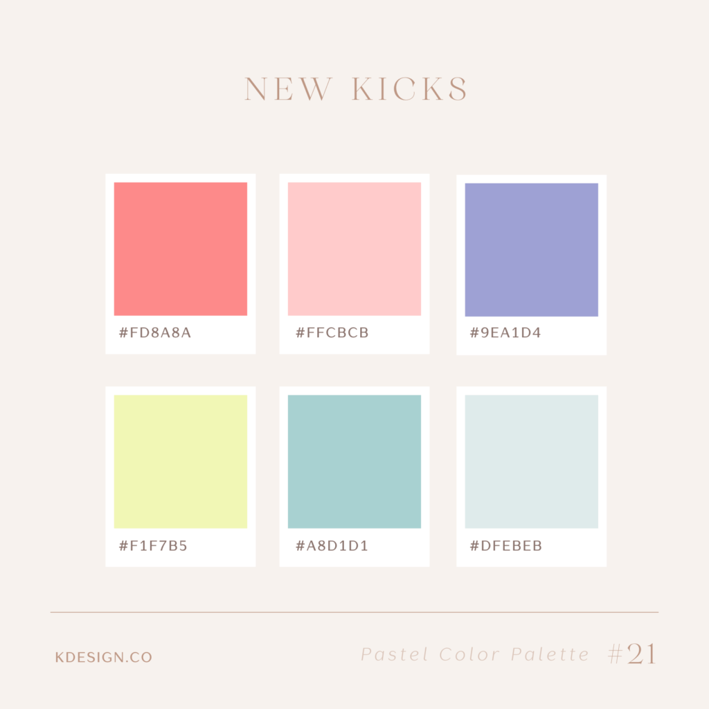 rainbow pastel color palette with purple pink, teal and bright yellow