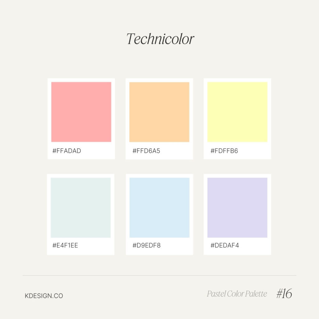 technicolor pastel color palette with rainbow tones