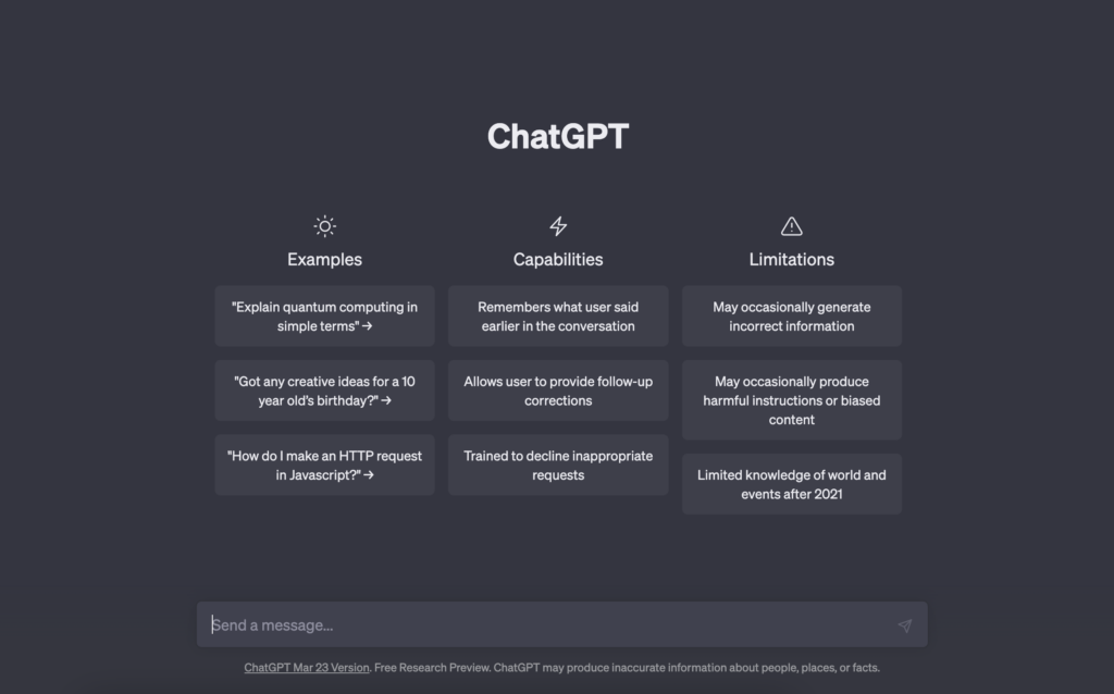 ChatGPT prompt screen