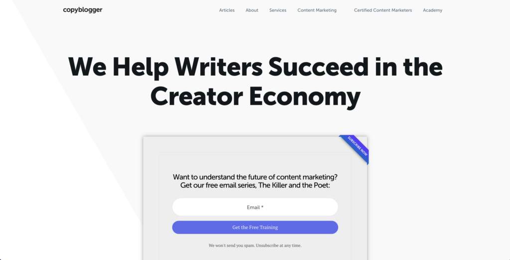 copyblogger homepage: we help writers success in the creator economy