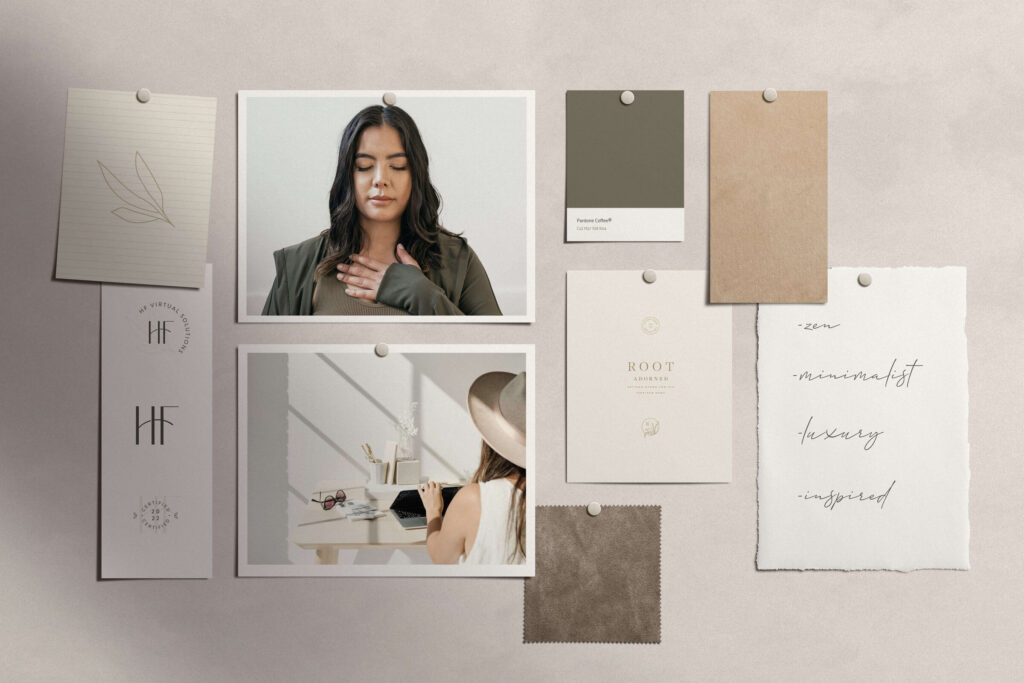 hf virtual solutions moodboard, curated design elements and images