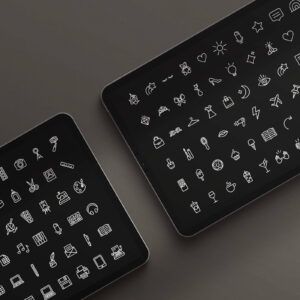 180 line-style icons; bundle mocked up on an ipad