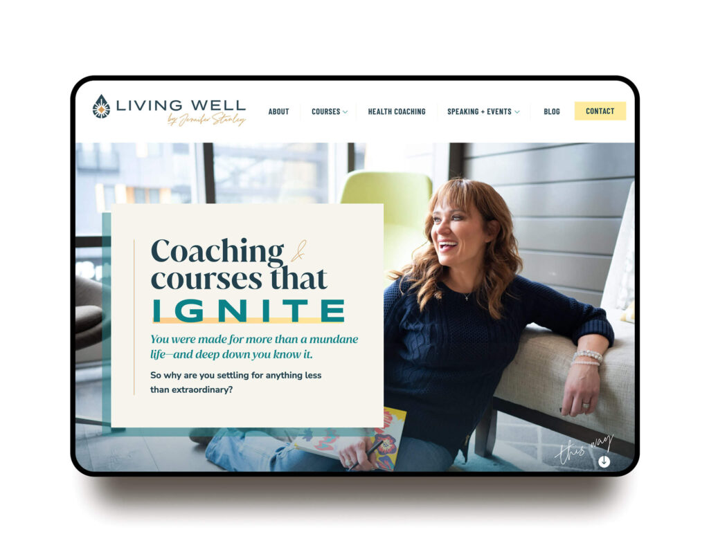 website homepage design for an enneagram coach mocked up on an ipad