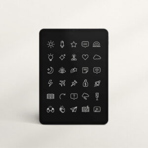 soulful icons: moon, stars, praise hands, heart, rainbow, etc. mocked up on an ipad