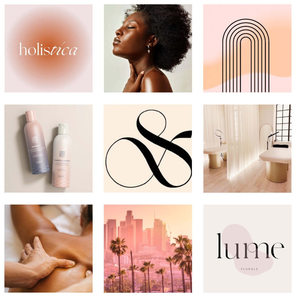 flow and glow moodboard for a holistic wellness and lymphatic massage specialist based in LA