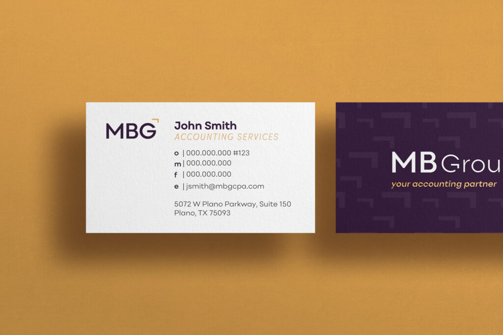 business card design for an accounting firm with gold details