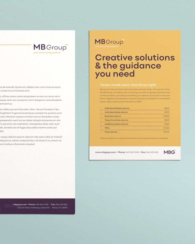 letterhead design and sales flyer for an accounting group
