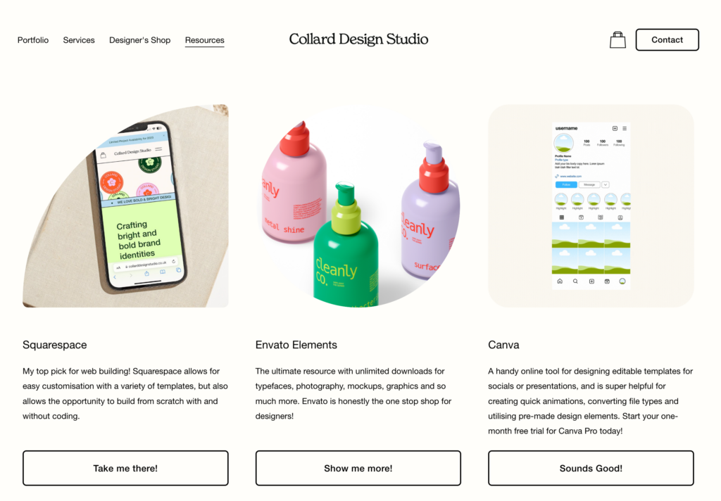 collard design studio resources page example