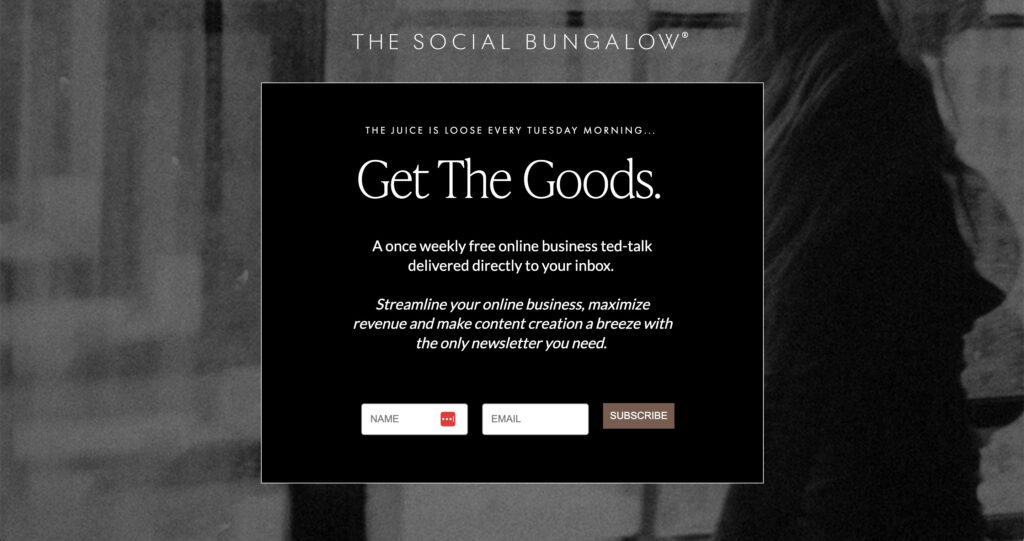 the social bungalow email sign up page