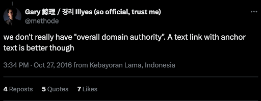 gary @methode tweet about domain authority