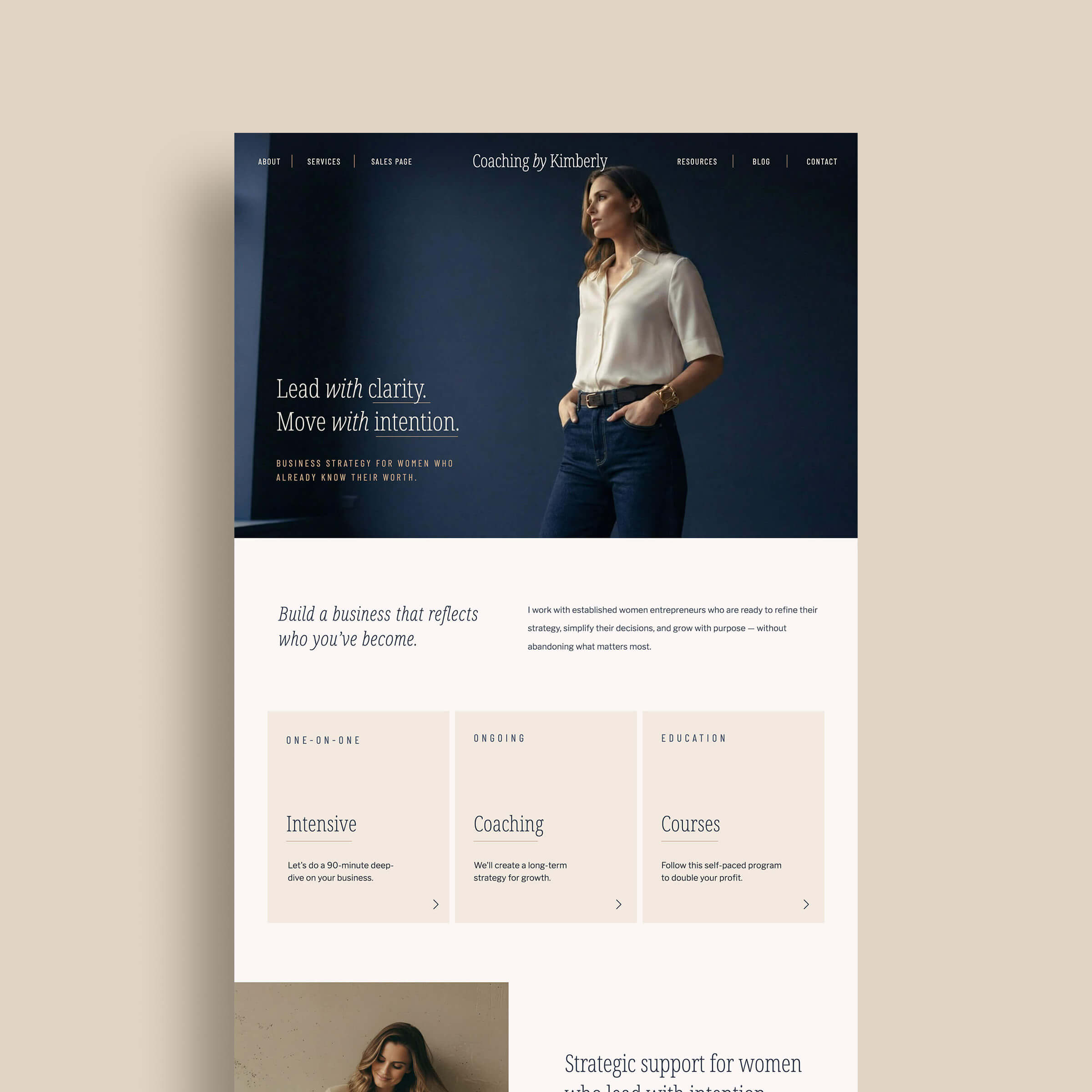 kimberly showit website template for coaches and course creators - homepage design