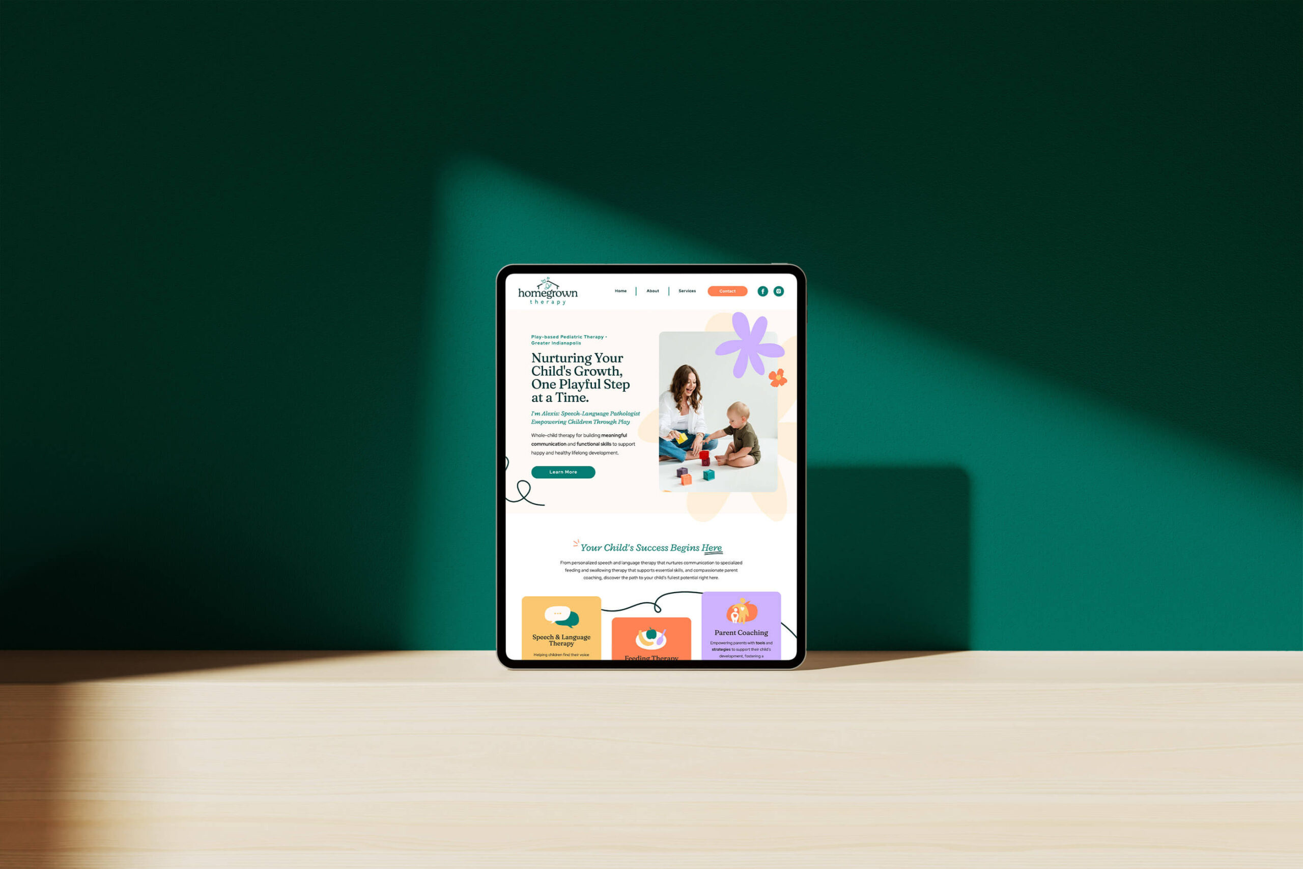 homegrown therapy speech therapist website homepage design