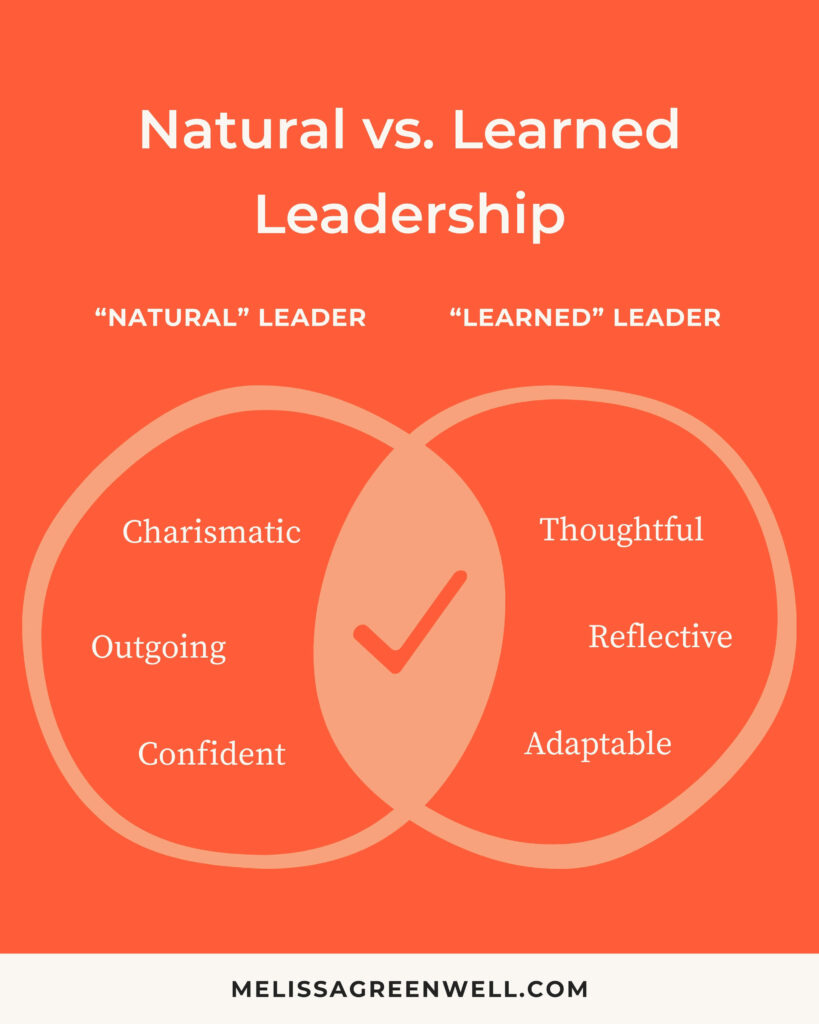 social media graphic for an exectuive coach about natural vs learned leadership