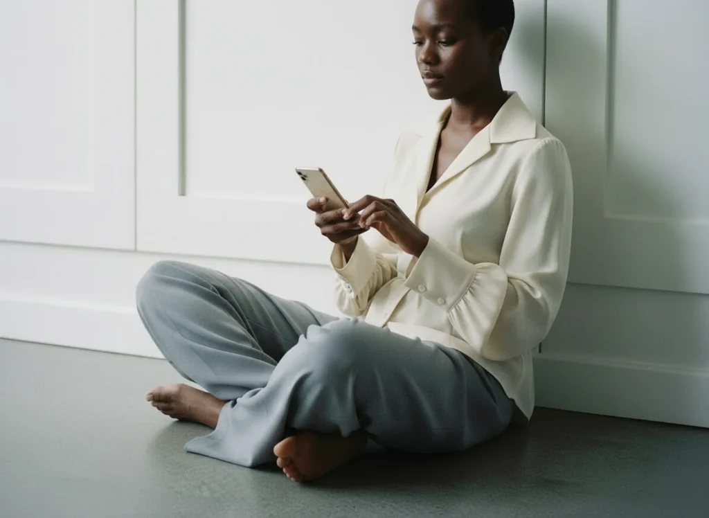 confident woman typing on her phone