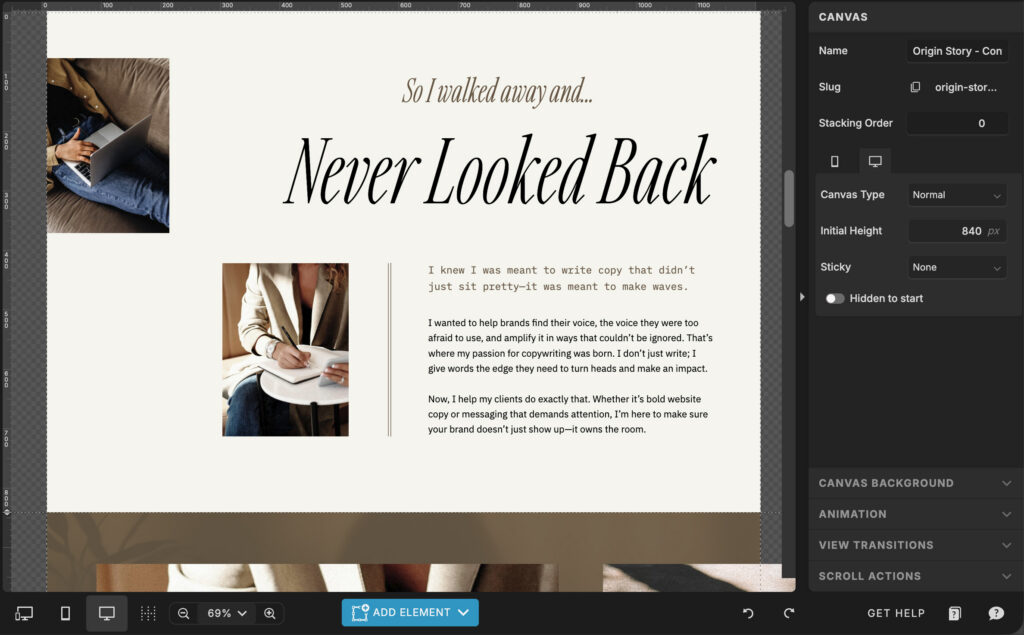 Showit website section showing lots of white space and breathing room