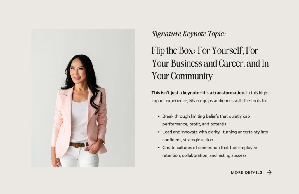 shari leid, speaker and author, flip the box speaking topic, website design