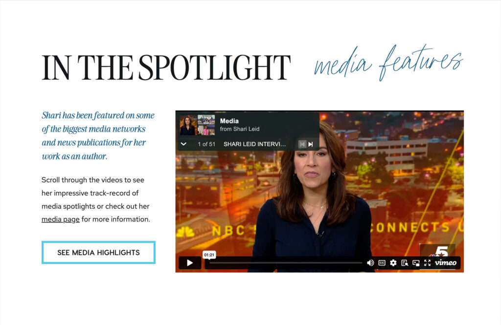 media appearances website design for speaker and author, shari leid