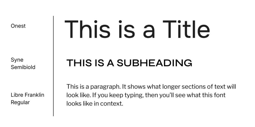 font combinations for your website: onest - title font, syne semibold - subheading font, libre franklin regular - paragraph font