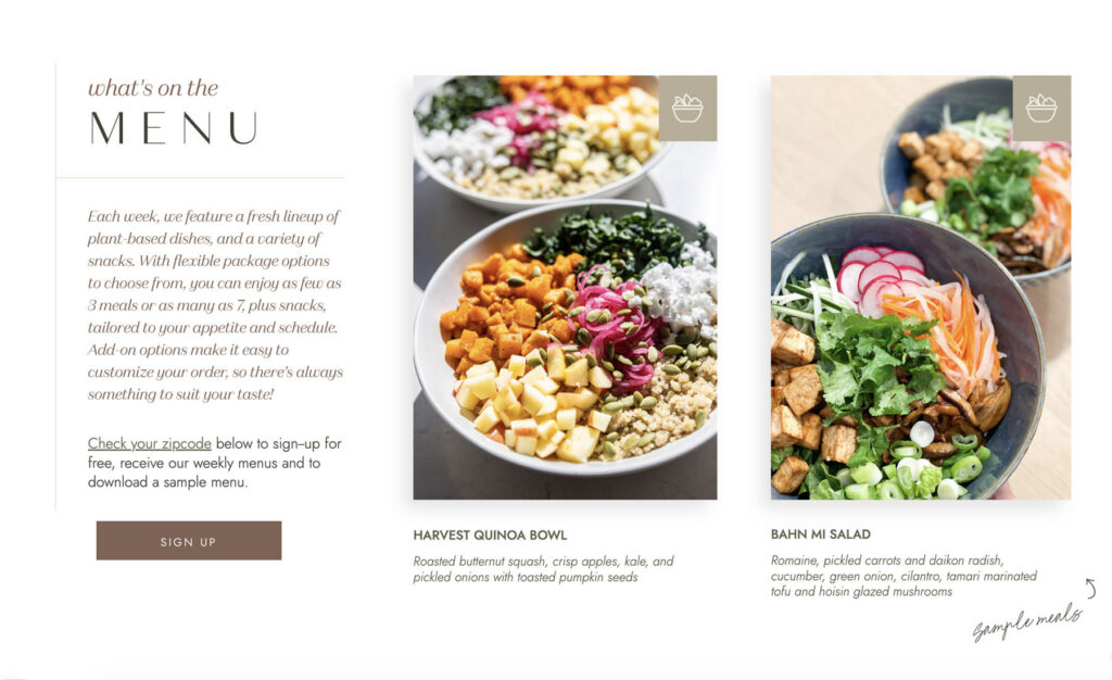 bask meal delivery service weekly menu examples on website
