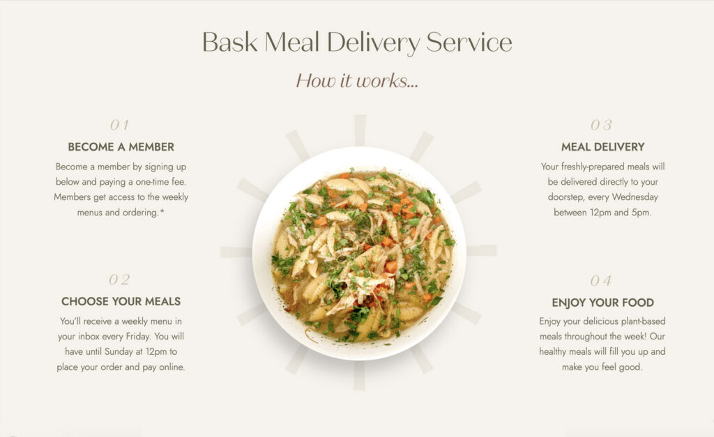 website design for bask meal delivery service