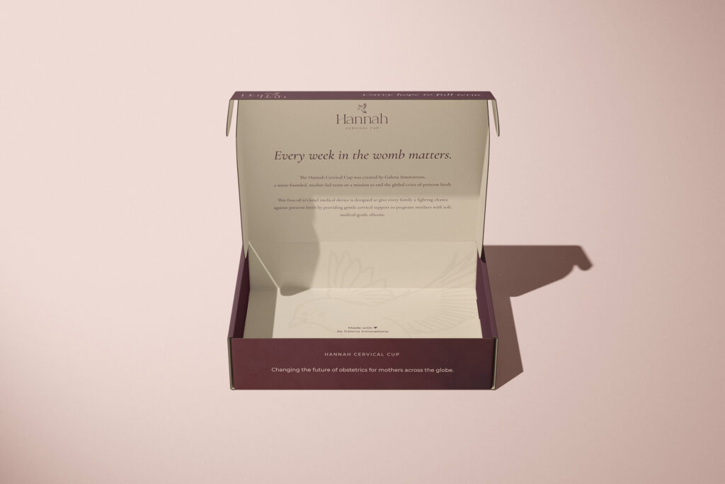 hannah cervical cup, packaging mockup, opened without liner